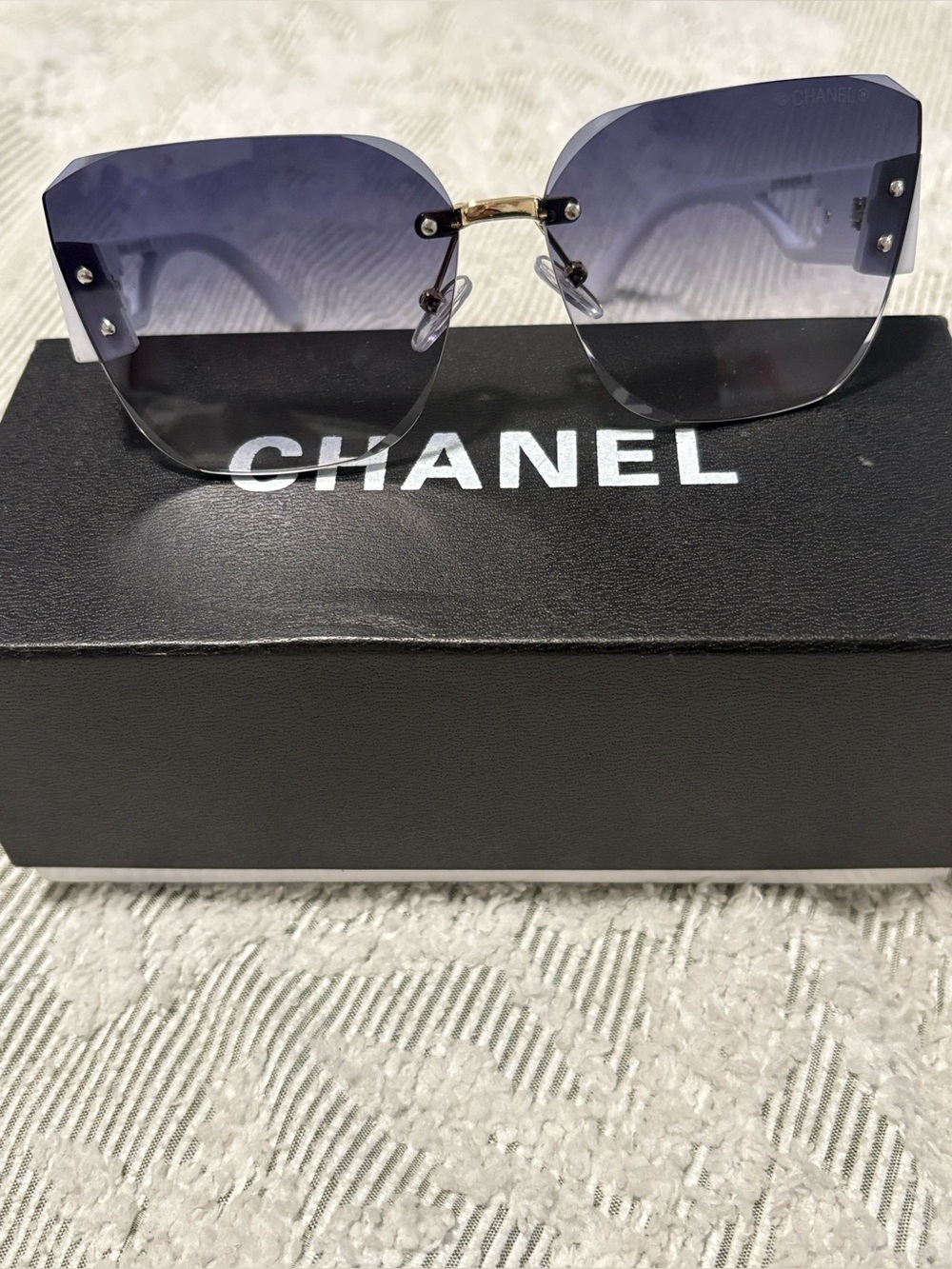 Rimless Sunglasses - Purple Gradient Lenses with Gold Bridge